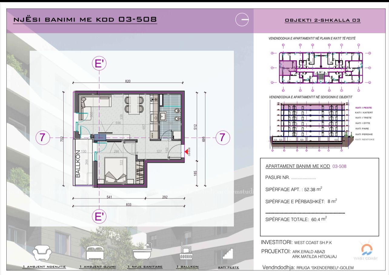 1+1 Apartment for sale in the "West Coast 2" Residence, new construction, Pishat e Buta, Golem