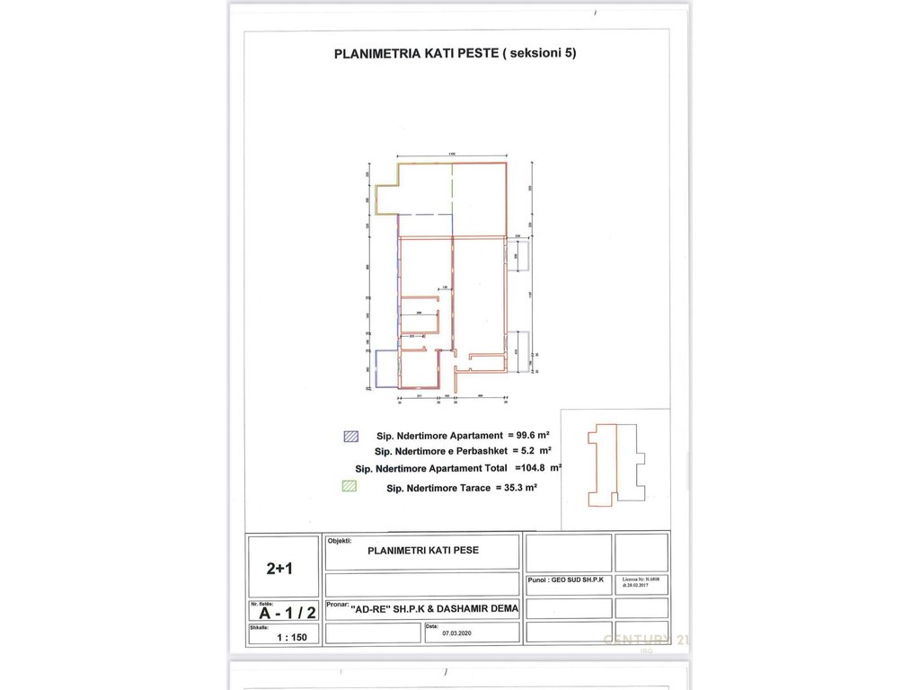 2+1 apartment with veranda for sale at Uji i Ftohte