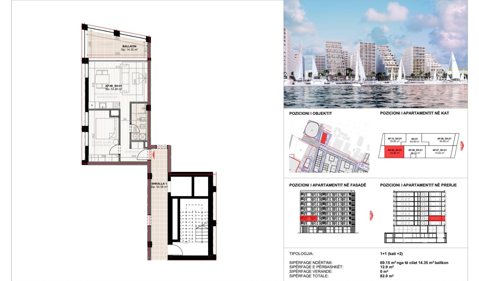 APARTMENT 1+1 FOR SALE WITH SEA VIEW AT VLORA MARINA, TOGETHER WITH A PARKING SPACE!