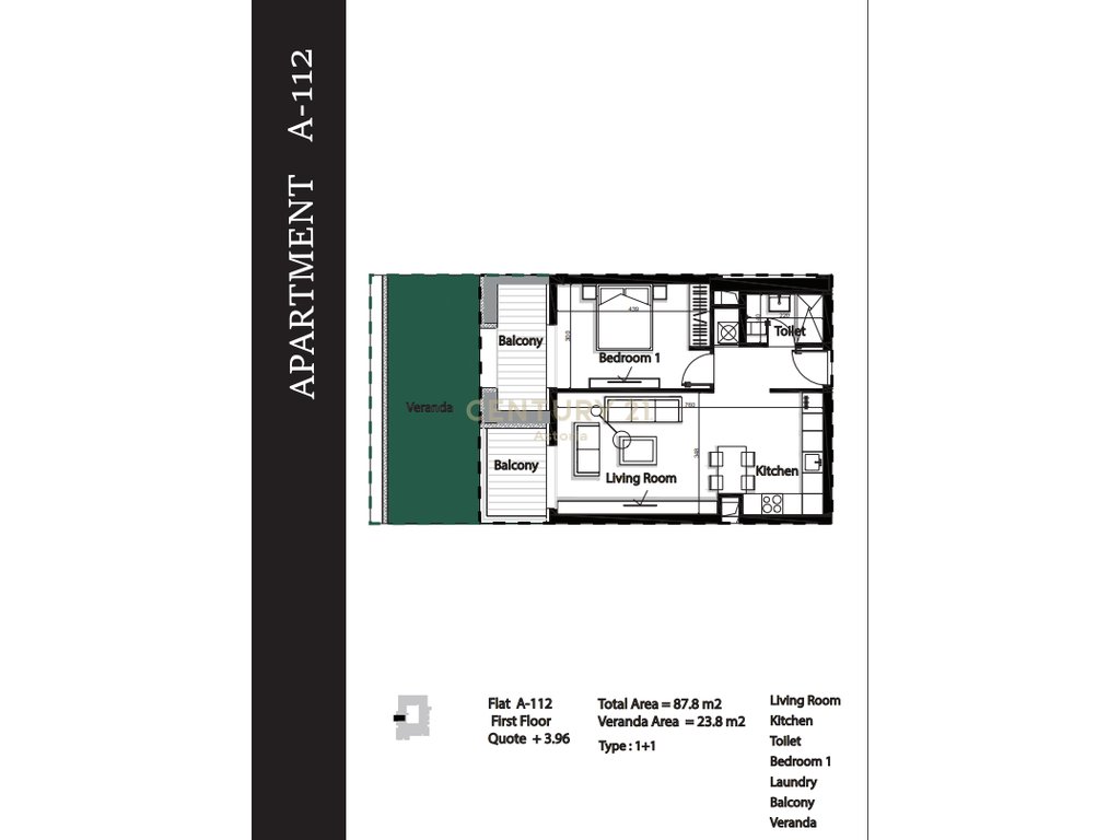 APARTMENT 1+1 FOR SALE IN GREEN TERRACE RESIDENCE, PALASE