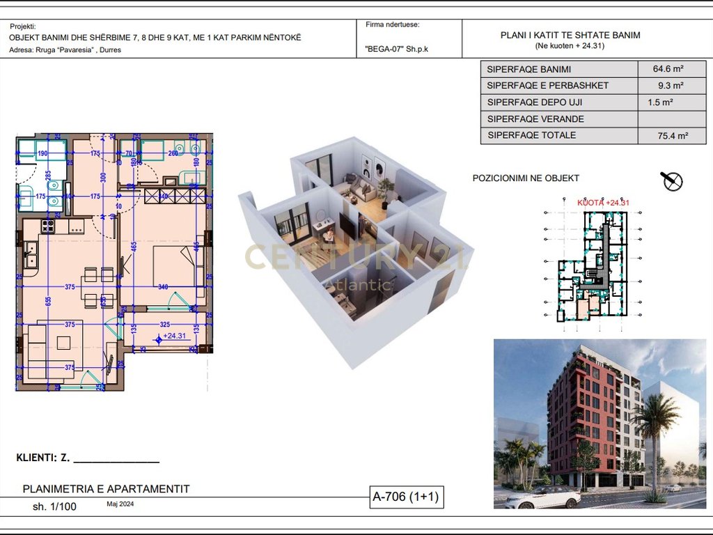 Apartment 1+1+2T For Sale on the Beach, Durrës