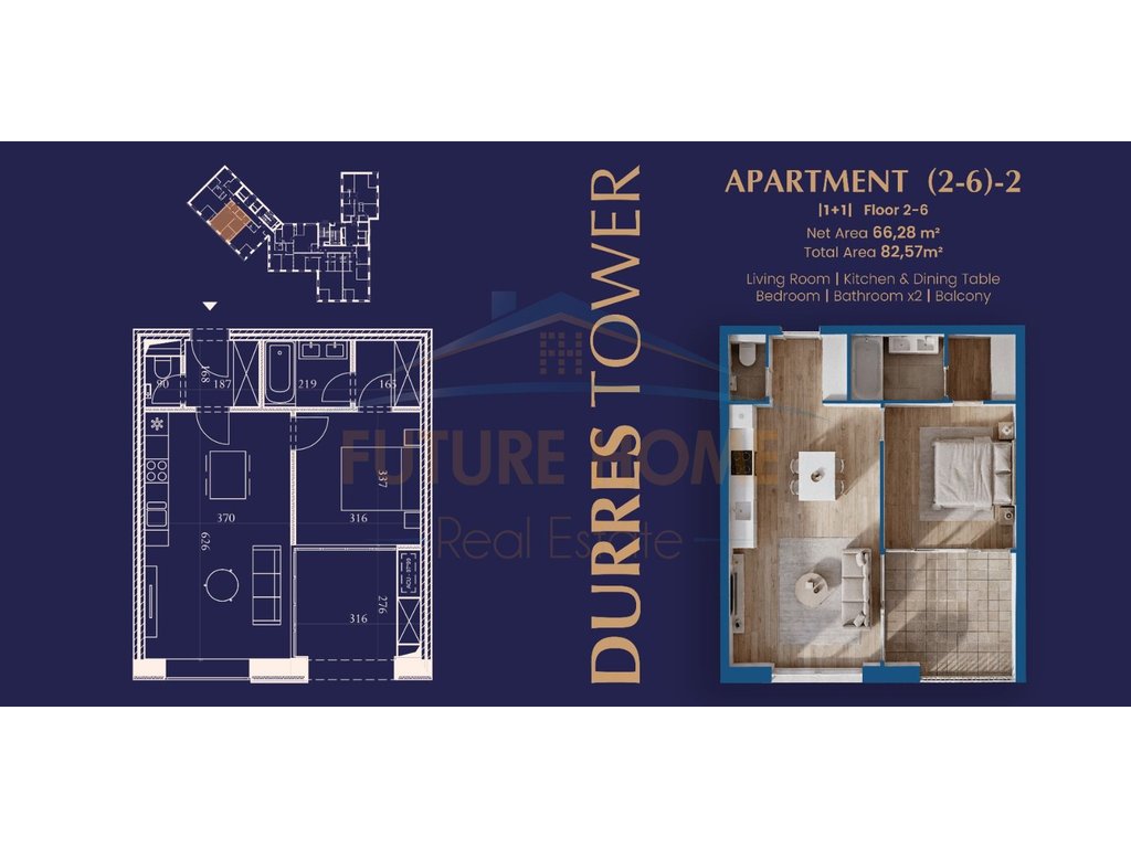 For sale, 1+1 Apartments, Residence "Durrës Tower", Durrës