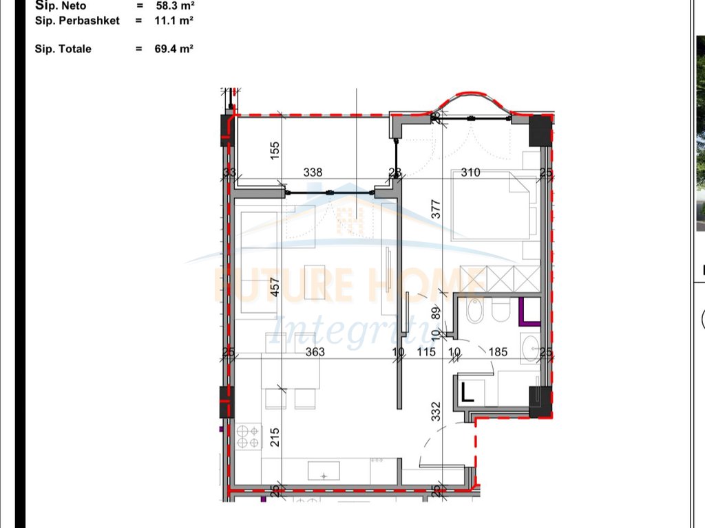 For sale, Apartment 1+1, Aluna Complex, Tirana.