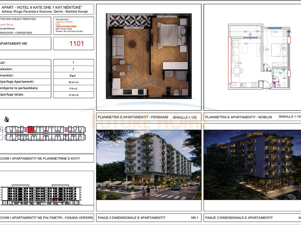 For sale, Apartment 1+1, "Erdiar" Residence, Qerret, Kavajë