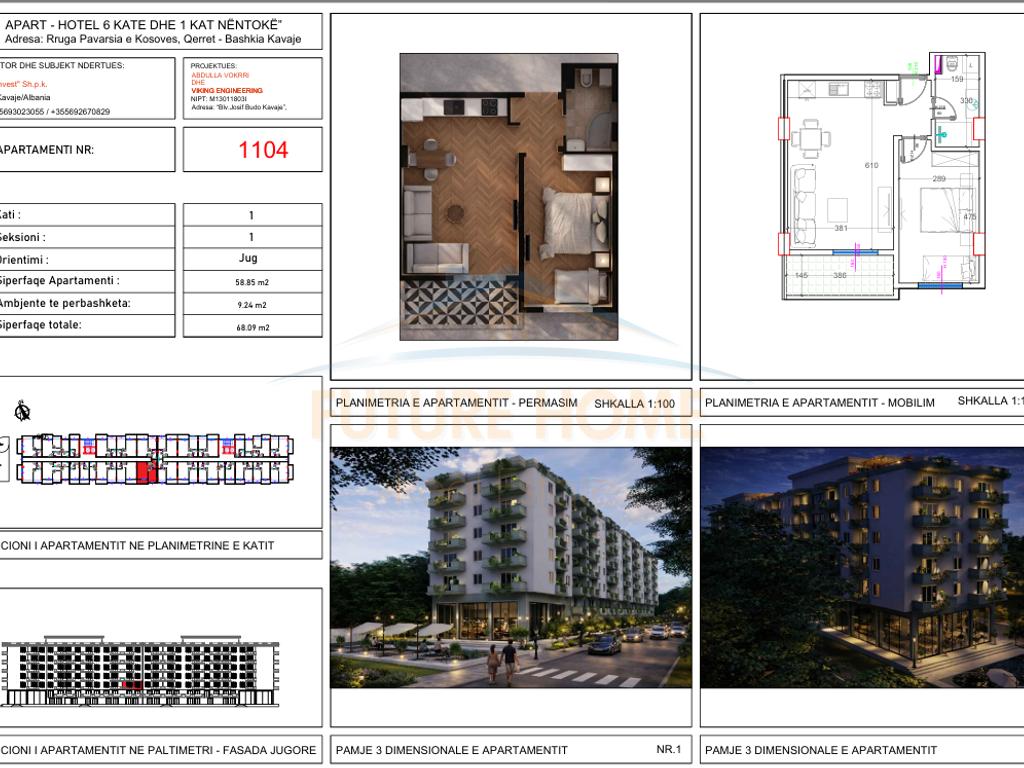 For sale, 1+1 Apartment, Residence "Erdiar" Qerret, Kavajë