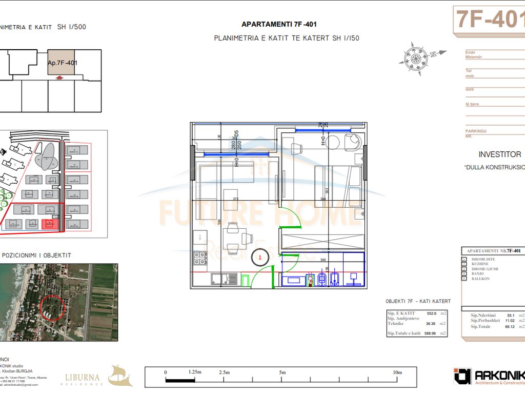 For sale, Apartment 1+1, Residence "Liburna", Mali i Robit