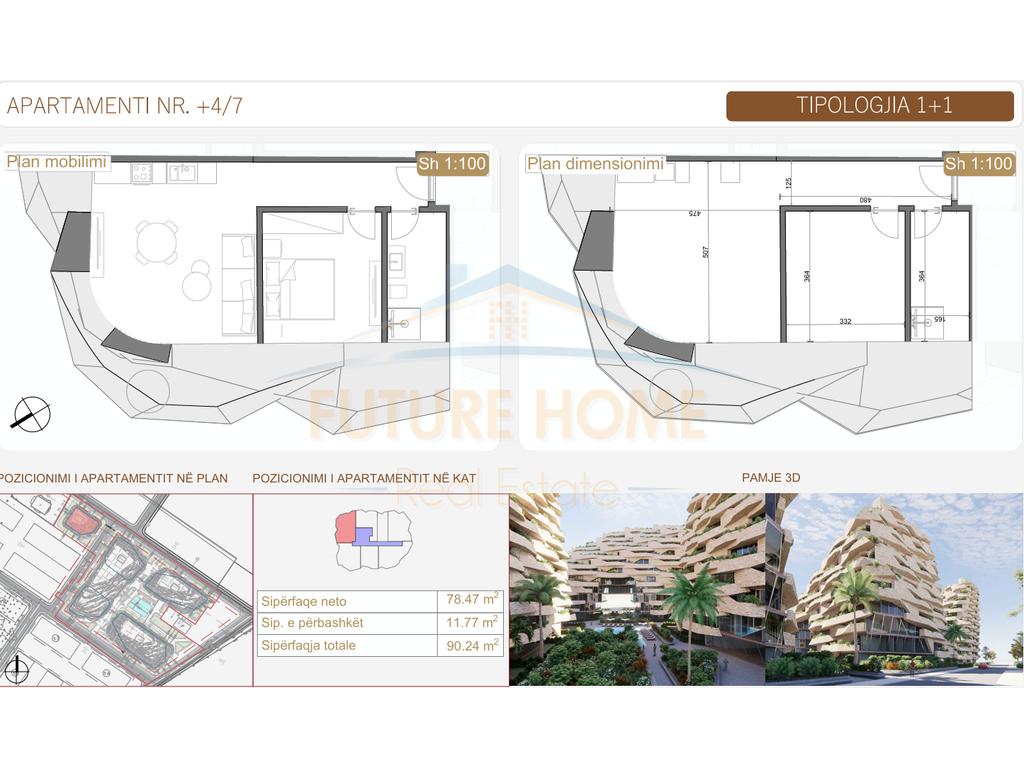 For sale, Apartment 1+1, Residence "Seastra", Qerret, Kavajë