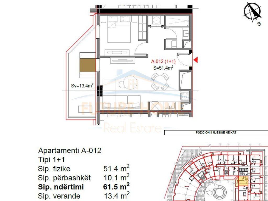 For sale, Apartment 1+1, "Tiktaalik" Residence, Qerret, Kavajë