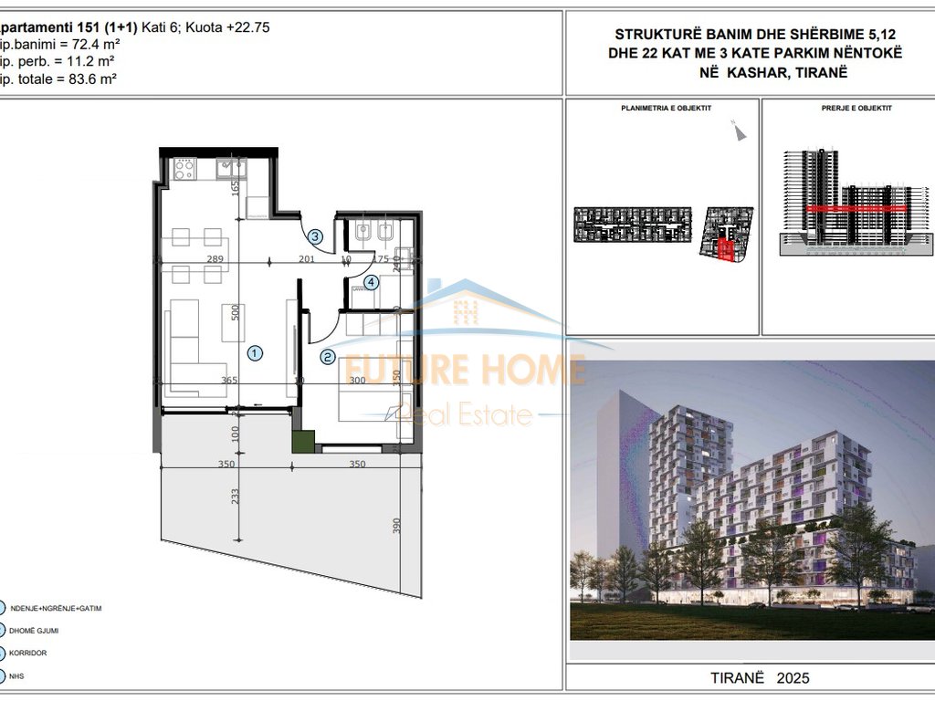 For sale, 1+1 Apartment, New Ring, Tirana.