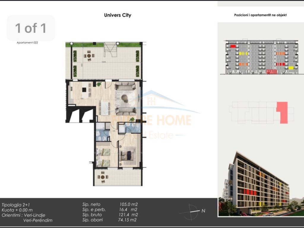 For sale, Apartment 2+1+2 + 2 parking spaces, Univers City, Tirana