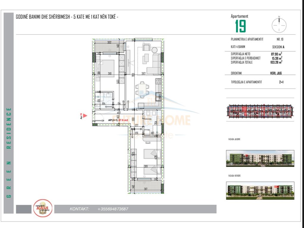 For sale, 2+1 Apartment, Green Residence, Kamëz