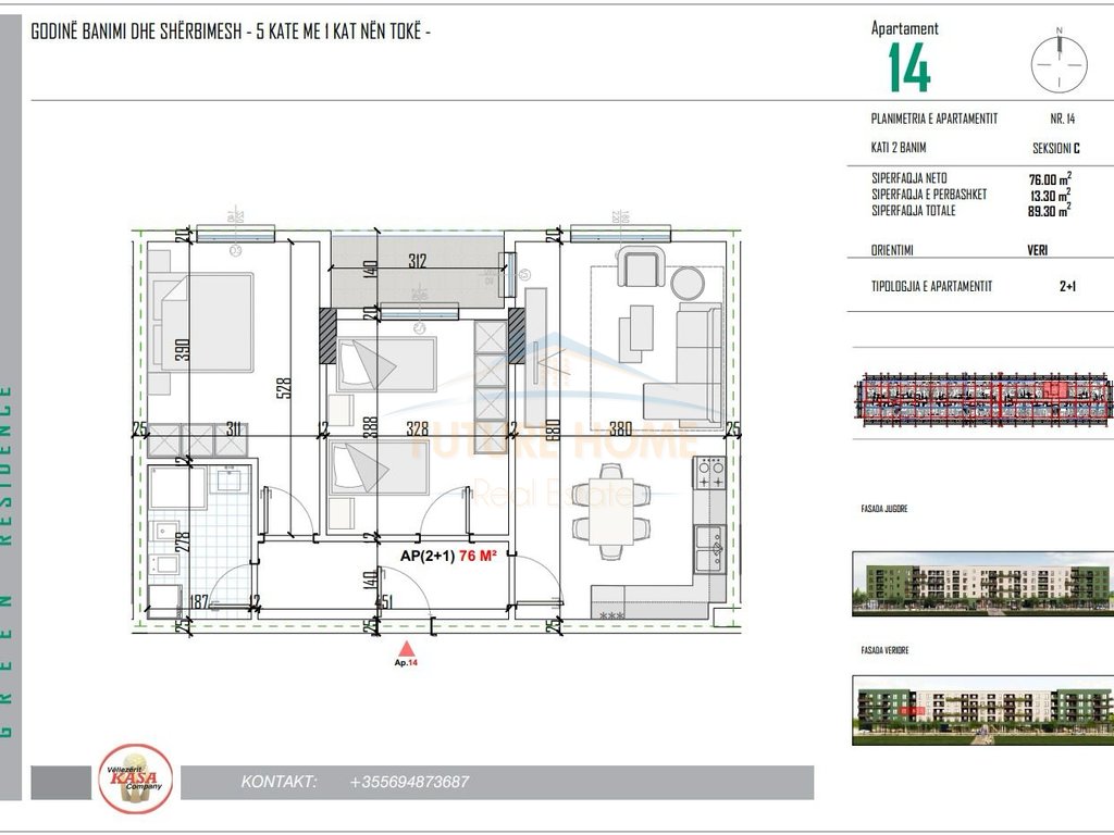 For sale, 2+1 Apartment, Green Residence, Kamëz